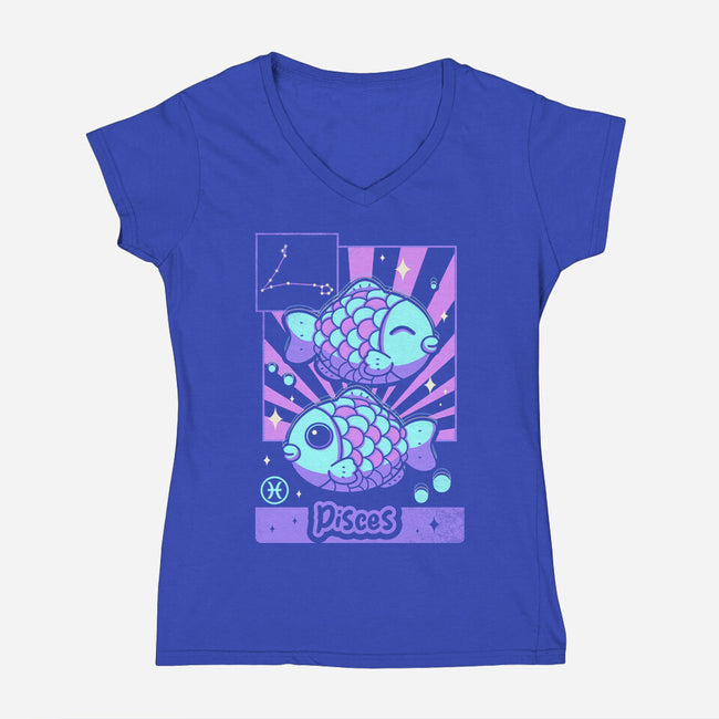 Kawaii Zodiac Pisces-Womens-V-Neck-Tee-Donnie