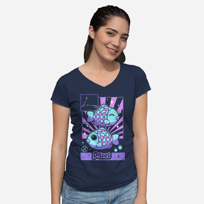 Kawaii Zodiac Pisces-Womens-V-Neck-Tee-Donnie