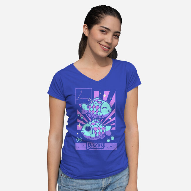 Kawaii Zodiac Pisces-Womens-V-Neck-Tee-Donnie