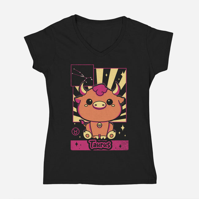 Kawaii Zodiac Taurus-Womens-V-Neck-Tee-Donnie