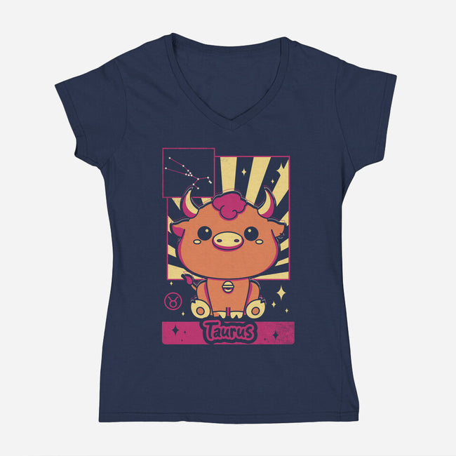 Kawaii Zodiac Taurus-Womens-V-Neck-Tee-Donnie