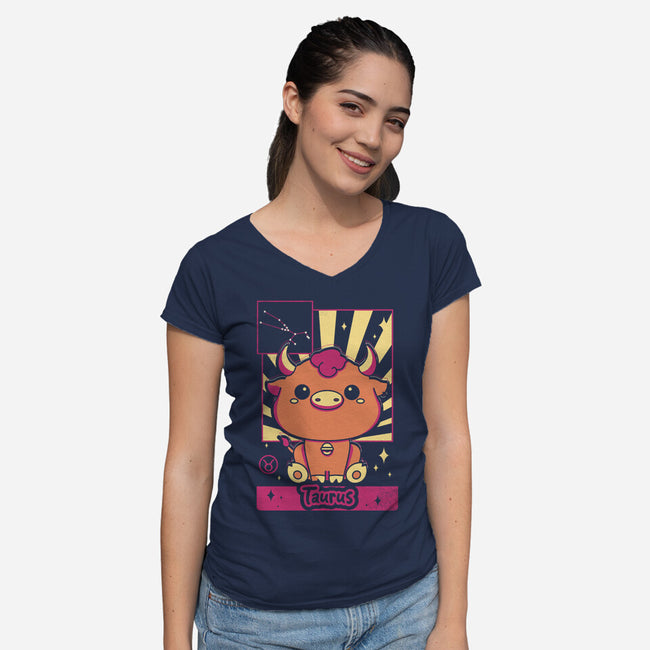 Kawaii Zodiac Taurus-Womens-V-Neck-Tee-Donnie