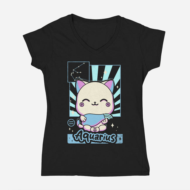 Kawaii Zodiac Aquarius-Womens-V-Neck-Tee-Donnie