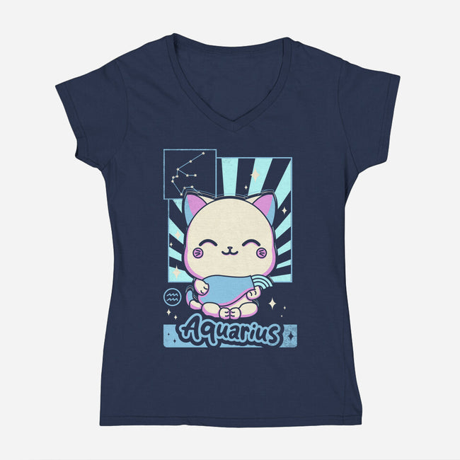 Kawaii Zodiac Aquarius-Womens-V-Neck-Tee-Donnie
