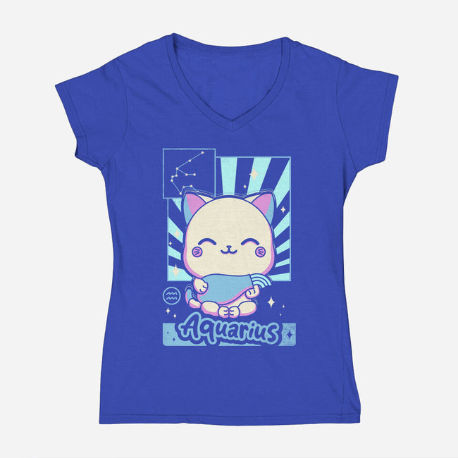 Kawaii Zodiac Aquarius-Womens-V-Neck-Tee-Donnie