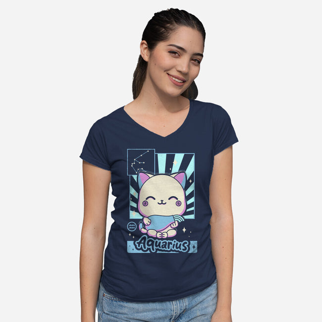 Kawaii Zodiac Aquarius-Womens-V-Neck-Tee-Donnie