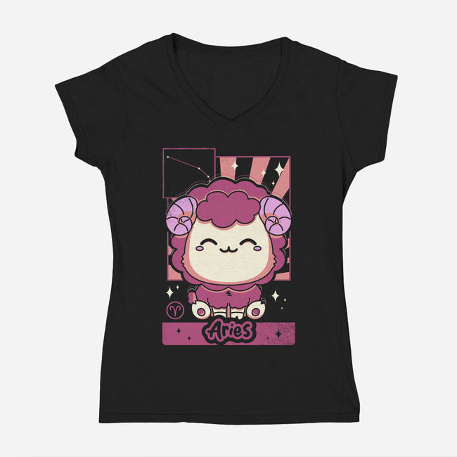 Kawaii Zodiac Aries-Womens-V-Neck-Tee-Donnie
