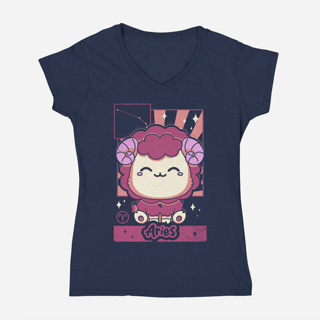 Kawaii Zodiac Aries-Womens-V-Neck-Tee-Donnie