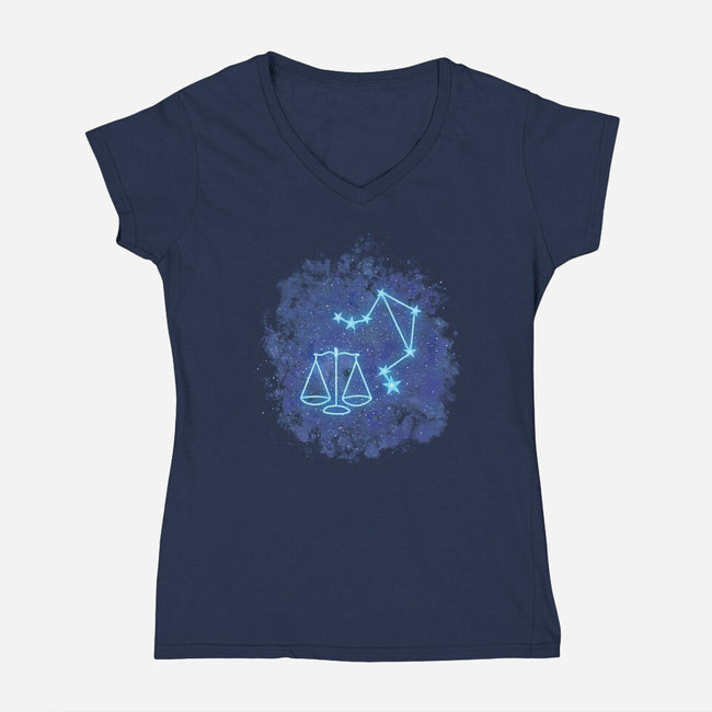 Libra Neon Constellation-Womens-V-Neck-Tee-nickzzarto