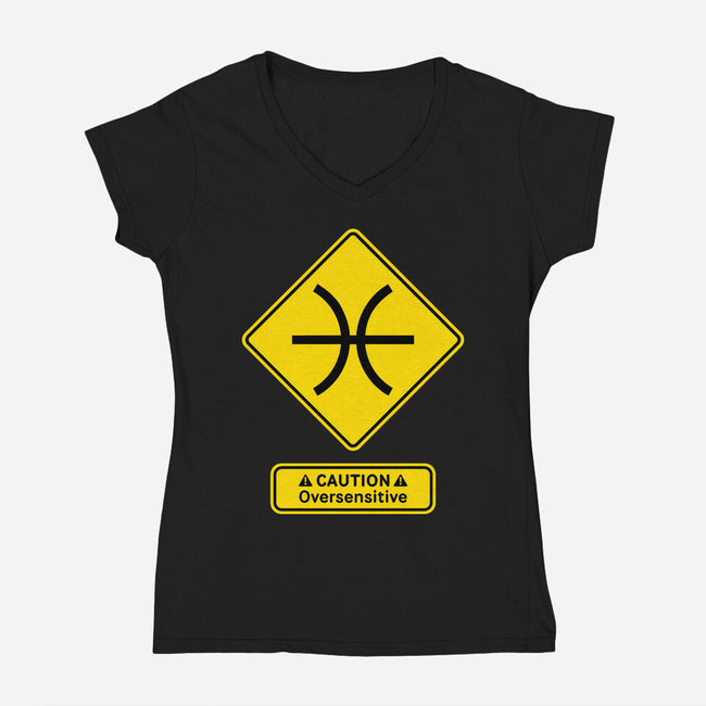 Caution Oversensitive-Womens-V-Neck-Tee-imisko
