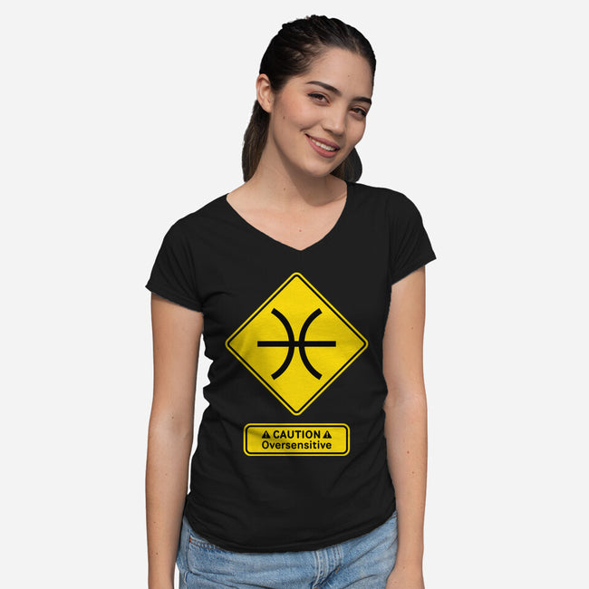 Caution Oversensitive-Womens-V-Neck-Tee-imisko