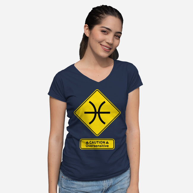 Caution Oversensitive-Womens-V-Neck-Tee-imisko