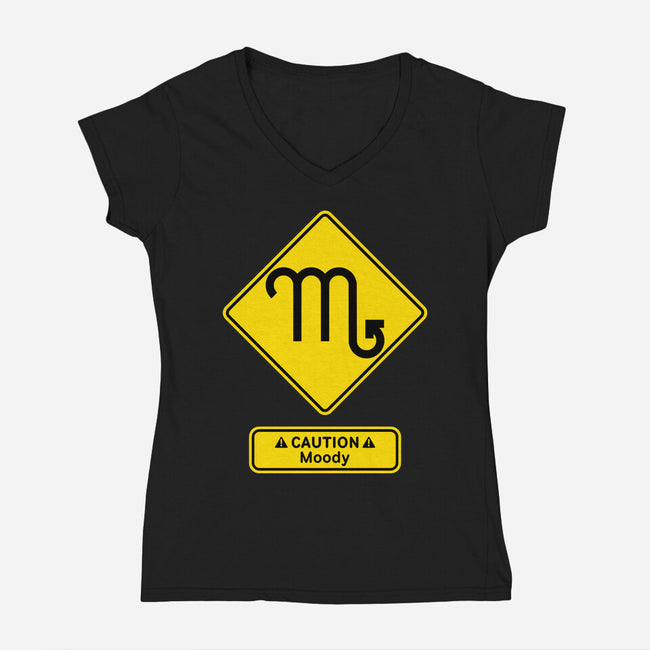 Caution Moody-Womens-V-Neck-Tee-imisko