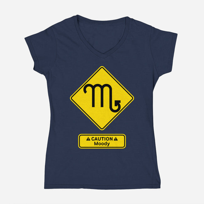 Caution Moody-Womens-V-Neck-Tee-imisko