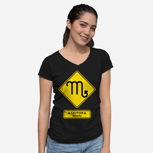 Caution Moody-Womens-V-Neck-Tee-imisko
