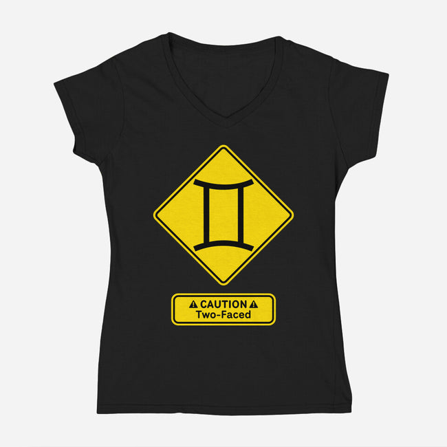Caution Two-Faced-Womens-V-Neck-Tee-imisko