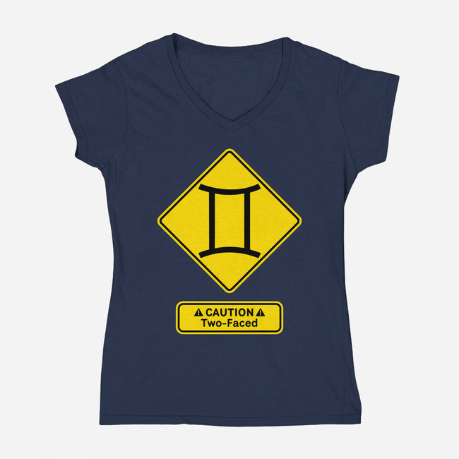 Caution Two-Faced-Womens-V-Neck-Tee-imisko