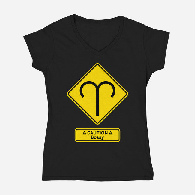 Caution Bossy-Womens-V-Neck-Tee-imisko