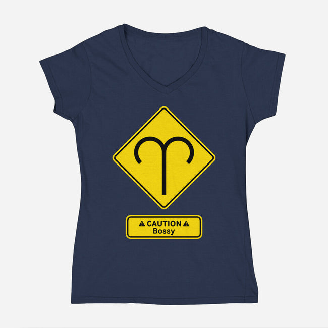 Caution Bossy-Womens-V-Neck-Tee-imisko