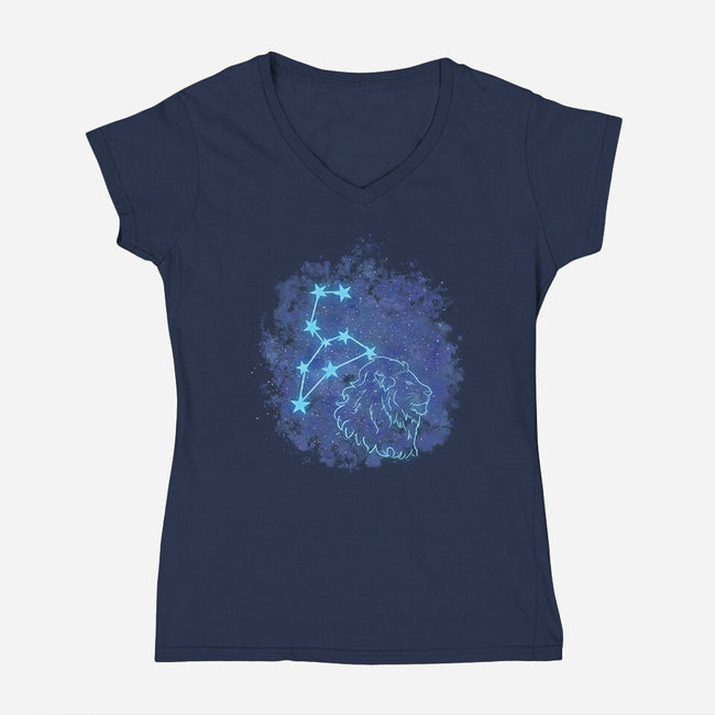 Leo Neon Constellation-Womens-V-Neck-Tee-nickzzarto