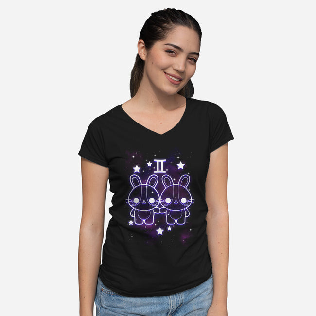 Cute Gemini-Womens-V-Neck-Tee-NemiMakeit
