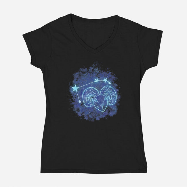 Aries Neon Constellation-Womens-V-Neck-Tee-nickzzarto