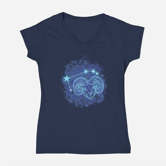 Aries Neon Constellation-Womens-V-Neck-Tee-nickzzarto
