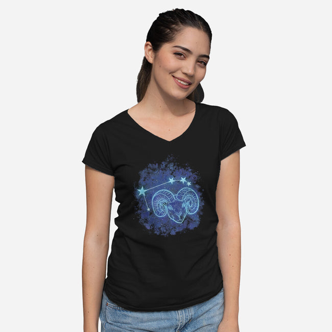 Aries Neon Constellation-Womens-V-Neck-Tee-nickzzarto