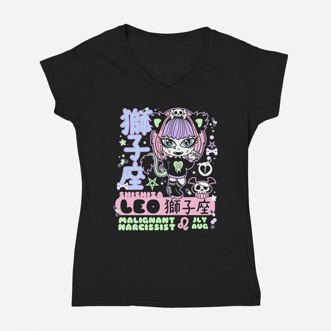 Kawaii Zodiac Leo-Womens-V-Neck-Tee-Nemons