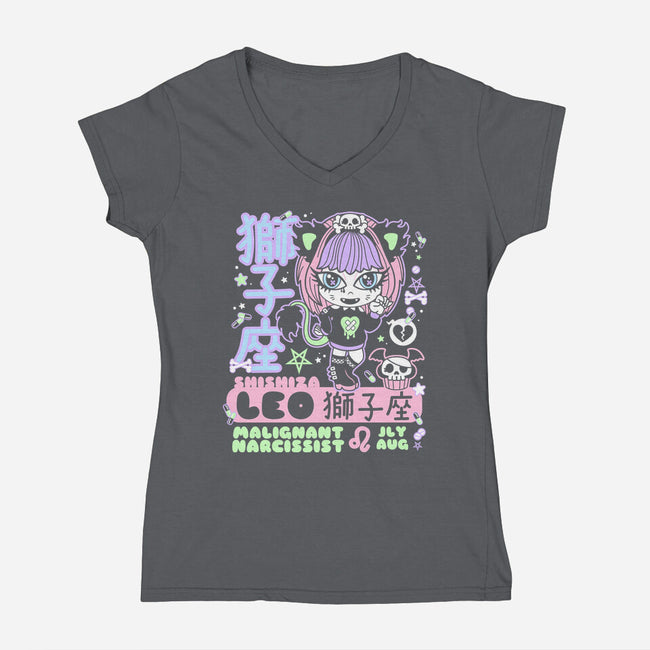 Kawaii Zodiac Leo-Womens-V-Neck-Tee-Nemons