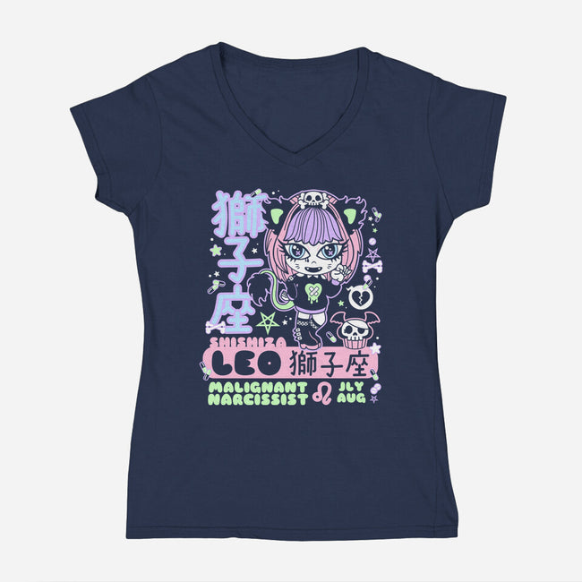 Kawaii Zodiac Leo-Womens-V-Neck-Tee-Nemons
