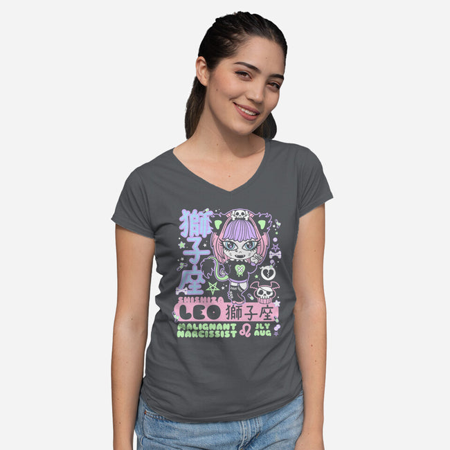 Kawaii Zodiac Leo-Womens-V-Neck-Tee-Nemons