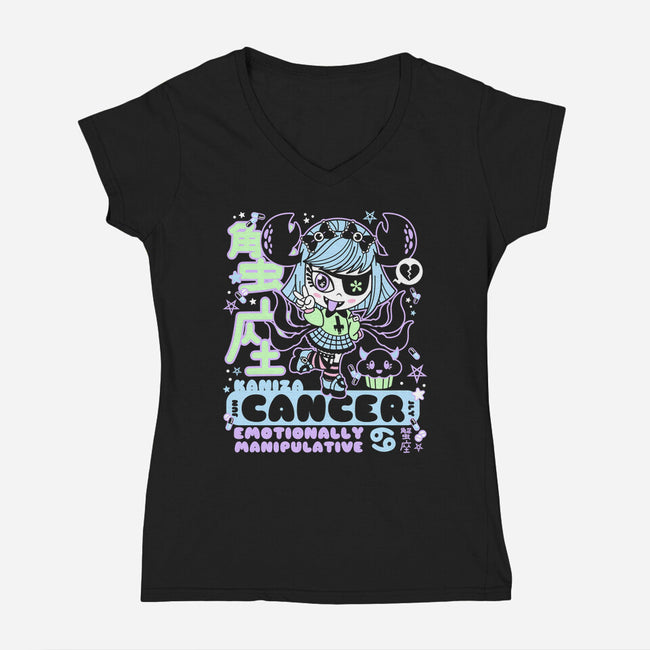 Kawaii Zodiac Cancer-Womens-V-Neck-Tee-Nemons
