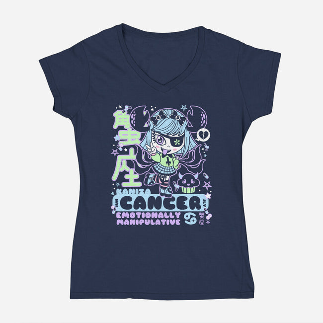 Kawaii Zodiac Cancer-Womens-V-Neck-Tee-Nemons