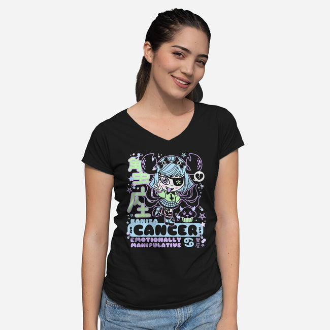 Kawaii Zodiac Cancer-Womens-V-Neck-Tee-Nemons