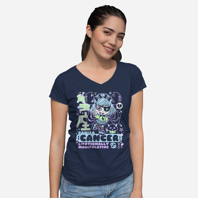Kawaii Zodiac Cancer-Womens-V-Neck-Tee-Nemons