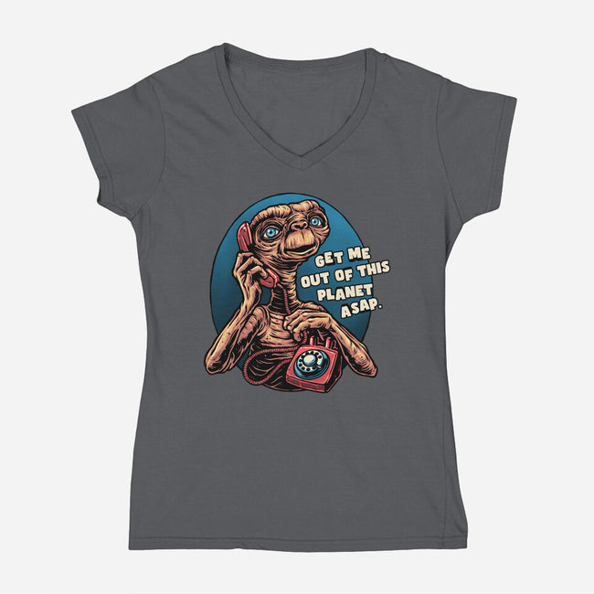 Phone Call To Space-Womens-V-Neck-Tee-glitchygorilla