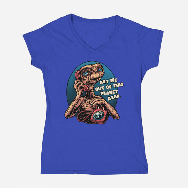 Phone Call To Space-Womens-V-Neck-Tee-glitchygorilla