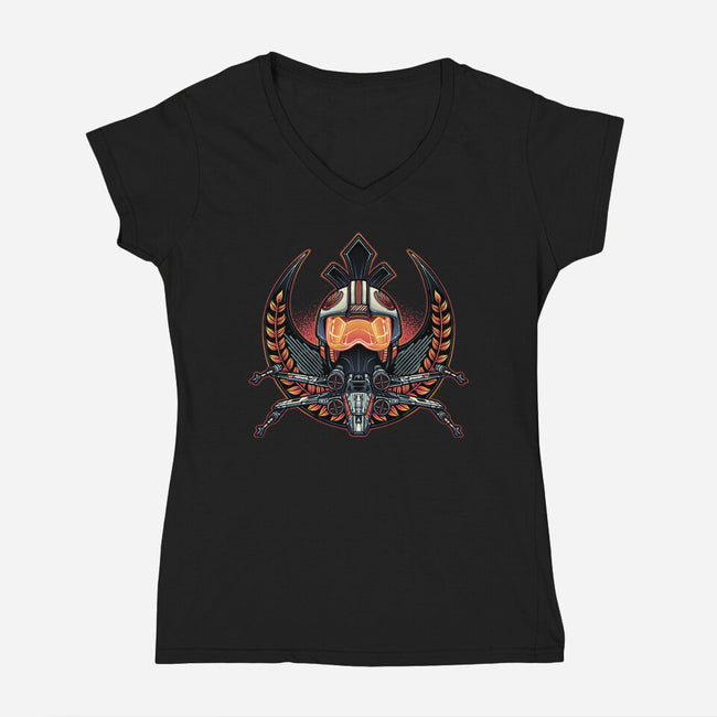 Emblem Of Rebellion-Womens-V-Neck-Tee-glitchygorilla