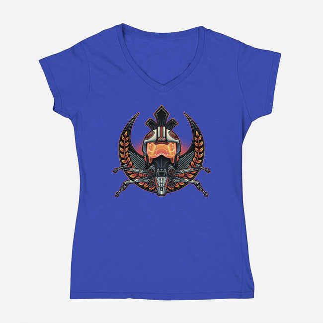 Emblem Of Rebellion-Womens-V-Neck-Tee-glitchygorilla