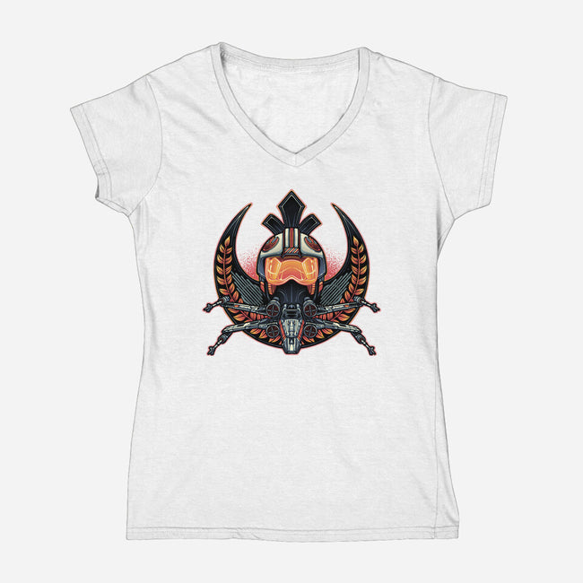 Emblem Of Rebellion-Womens-V-Neck-Tee-glitchygorilla
