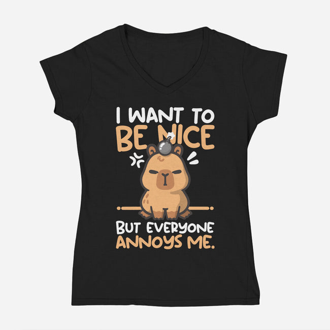 Capy Wants To Be Nice-Womens-V-Neck-Tee-NemiMakeit