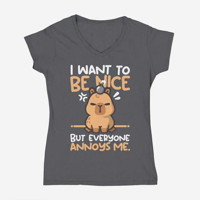 Capy Wants To Be Nice-Womens-V-Neck-Tee-NemiMakeit
