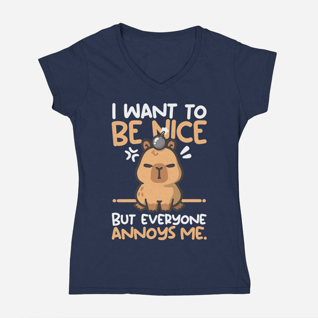 Capy Wants To Be Nice-Womens-V-Neck-Tee-NemiMakeit