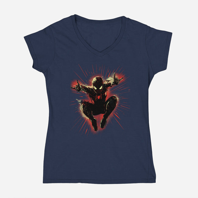 Mister Web-Womens-V-Neck-Tee-kharmazero