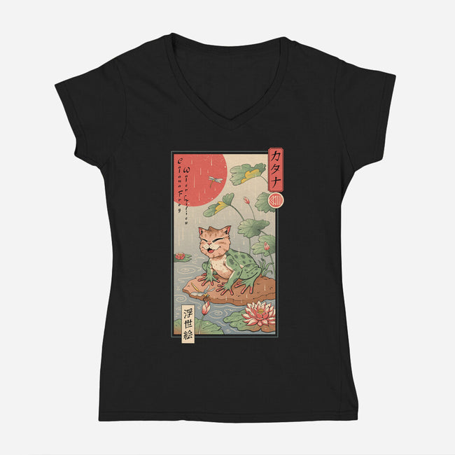 Cat Frog-Womens-V-Neck-Tee-vp021