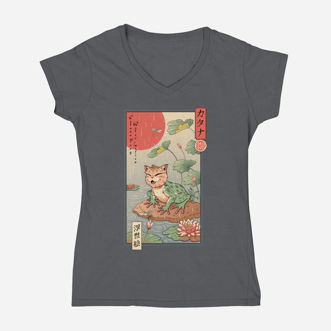 Cat Frog-Womens-V-Neck-Tee-vp021