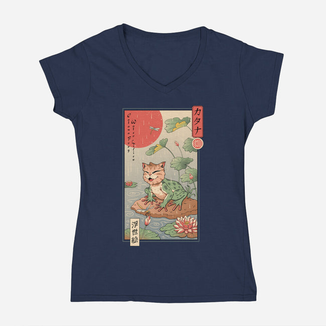 Cat Frog-Womens-V-Neck-Tee-vp021