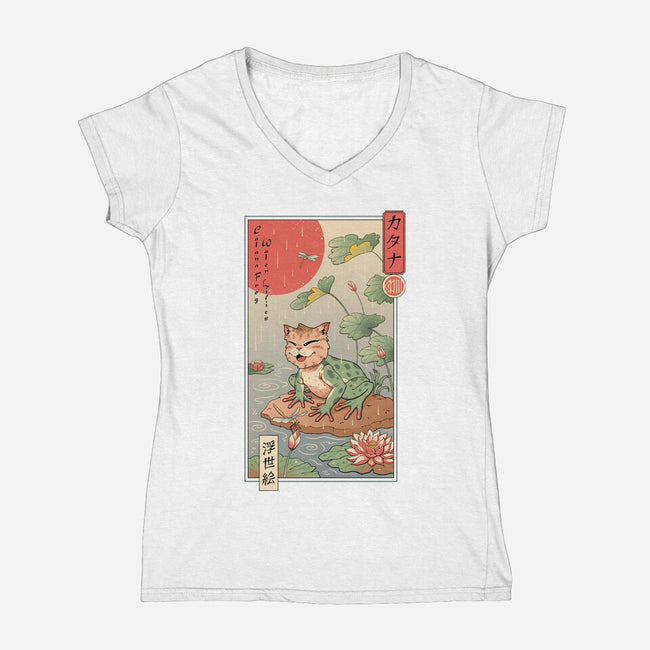 Cat Frog-Womens-V-Neck-Tee-vp021