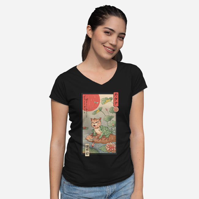 Cat Frog-Womens-V-Neck-Tee-vp021